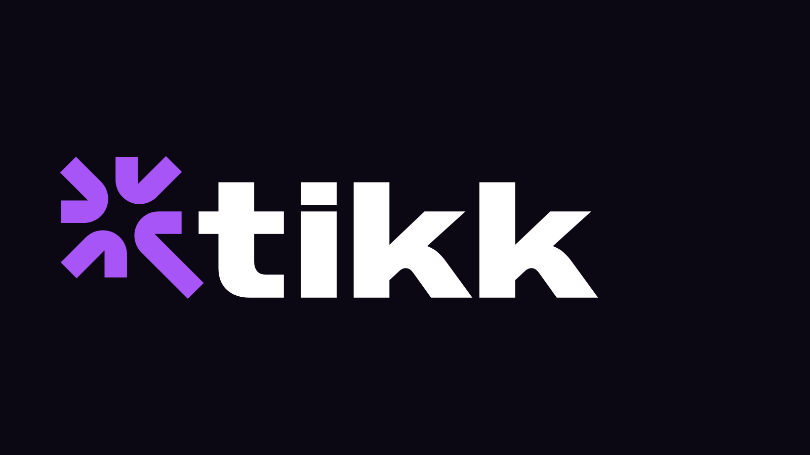 Tikk-merket i stopp-posisjon — fire lilla haker med viseren øverst, ved siden av den nye logoen.